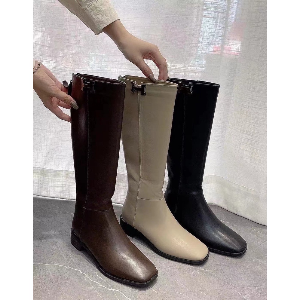 giày boot bệt da lì dưới gối tag H mã M82-81