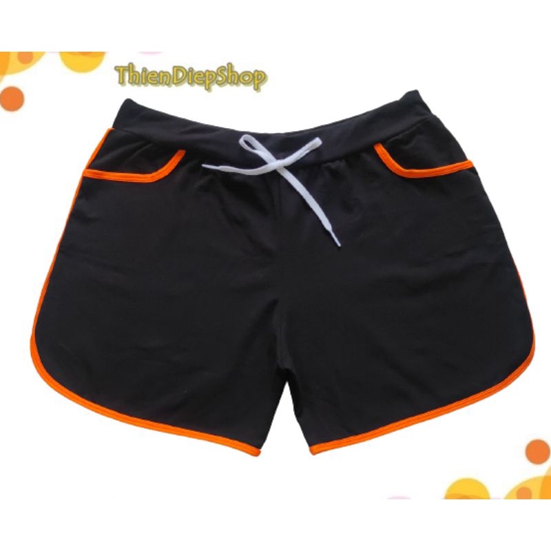 Quần đùi nữ Big size (55kg - 70 Kg) mặc nhà màu đen, quần short ngắn dây rút vãi thun cotton, dáng ôm.