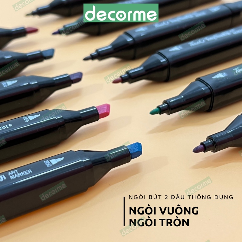 Bút dạ Marker Touch nhiều màu cao cấp Decorme kèm túi vải họa cụ vẽ tranh cao cấp 12 màu