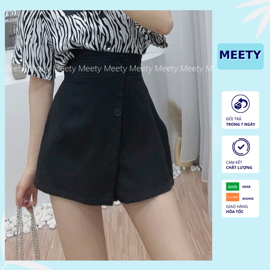 Chân Váy Ngắn Chữ A Quần Váy Đen Đắp Vạt Chéo Phối Nút Vải Cát Hàn Cao Cấp Thời Trang Nữ Cá Tính QM6 - Meety