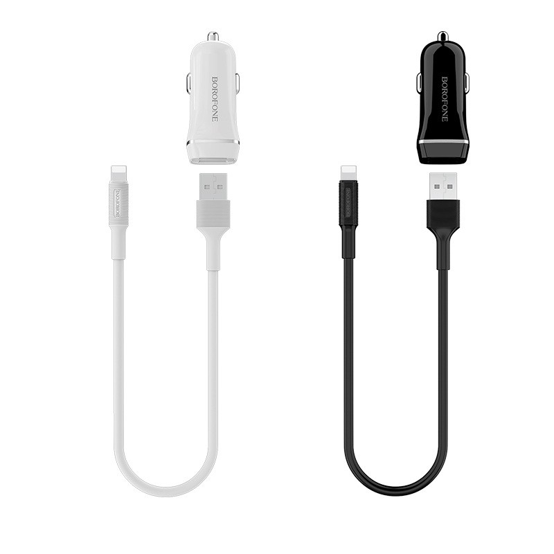 Tẩu sạc xe hơi 2 cổng tặng dây cáp ĐT táo,type c,micro tùy chọn 1m Borofone BZ2