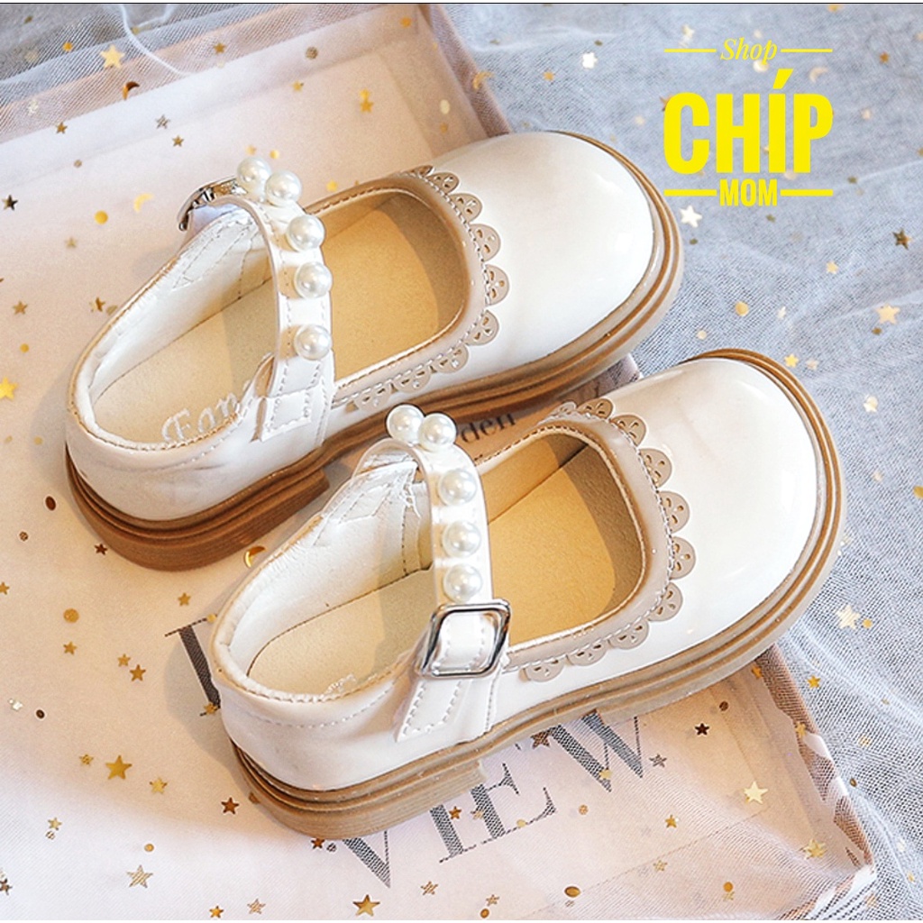 giày búp bê bé gái giày bệt bít mũi cho bé da bóng nhún đính ngọc siêu xinh sang chân thời trang full hộp M220