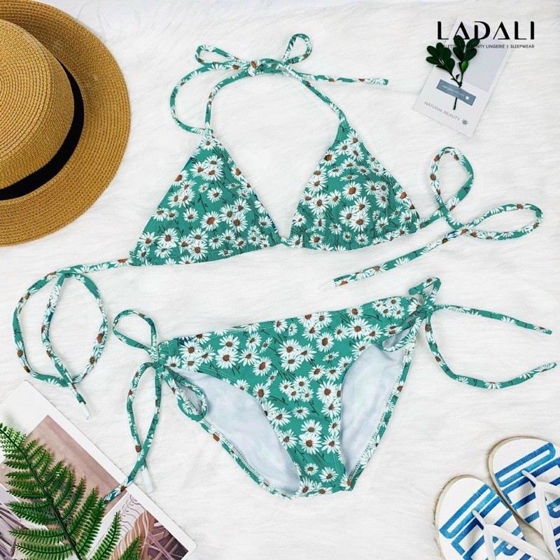 Bikini 2 mảnh hoa cúc xanh (hình thật)