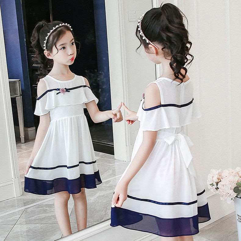 Đầm chiffon Mùa Hè Màu Trắng/Hồng Thời Trang Mới Cho Bé Gái
