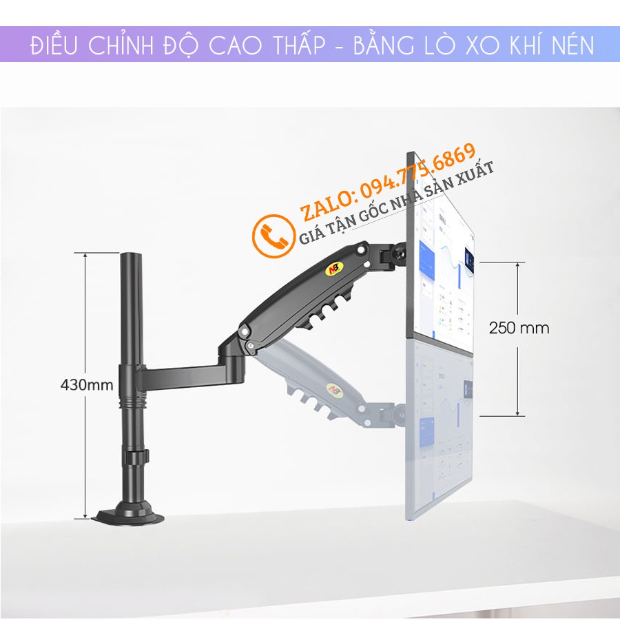 [Xếp Màn Trên Dưới] Giá Treo 2 Màn Hình NB H180 22 - 27 - 32 Inch New 2021 Gắn Bàn Xoay 360 Độ [ Ưu Việt Hơn NB F160 ]