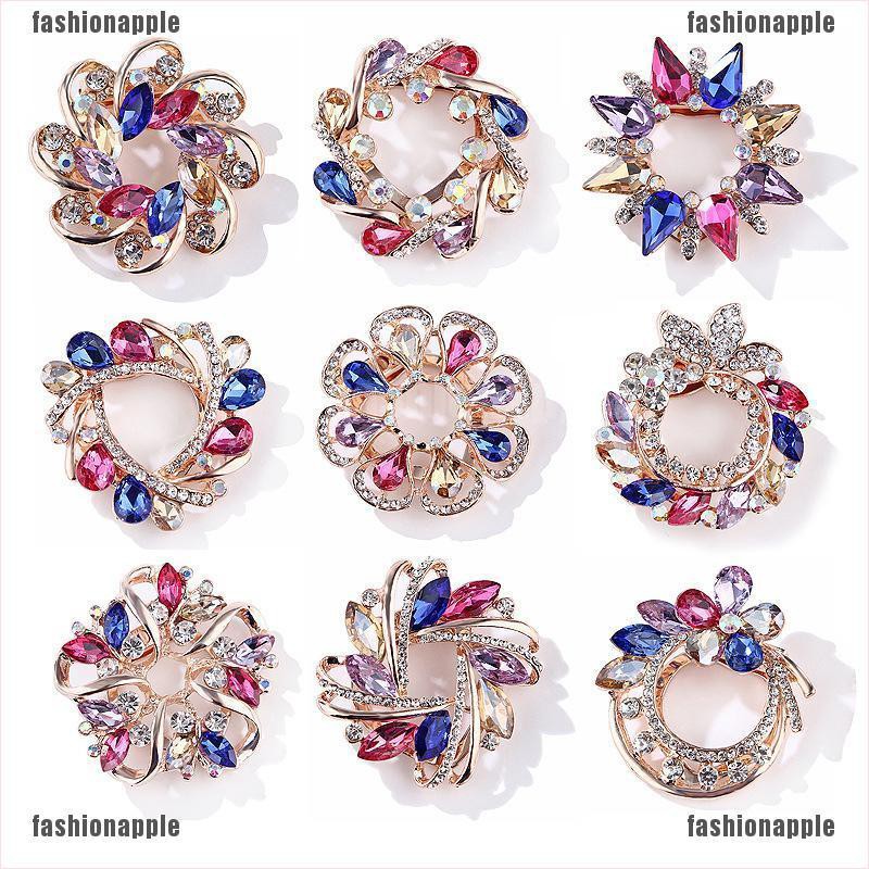 Ghim Cài Áo Hình Vòng Hoa Đính Đá Nhiều Màu Thời Trang