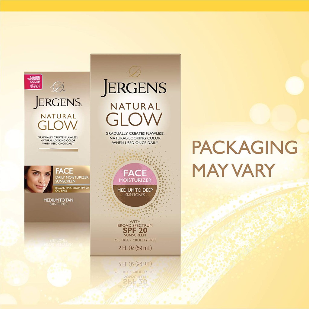 Lotion cho mặt da nâu nâng tông da Jergens Natural Glow SPF 20 Face Moisturizer
