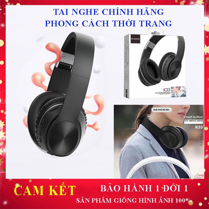 [Freeship] Tai Nghe Không Dây Chính Hãng Sendem K33, Tay Nghe Bluetooth có khe thẻ nhớ, chụp tai thể thao sang trọng