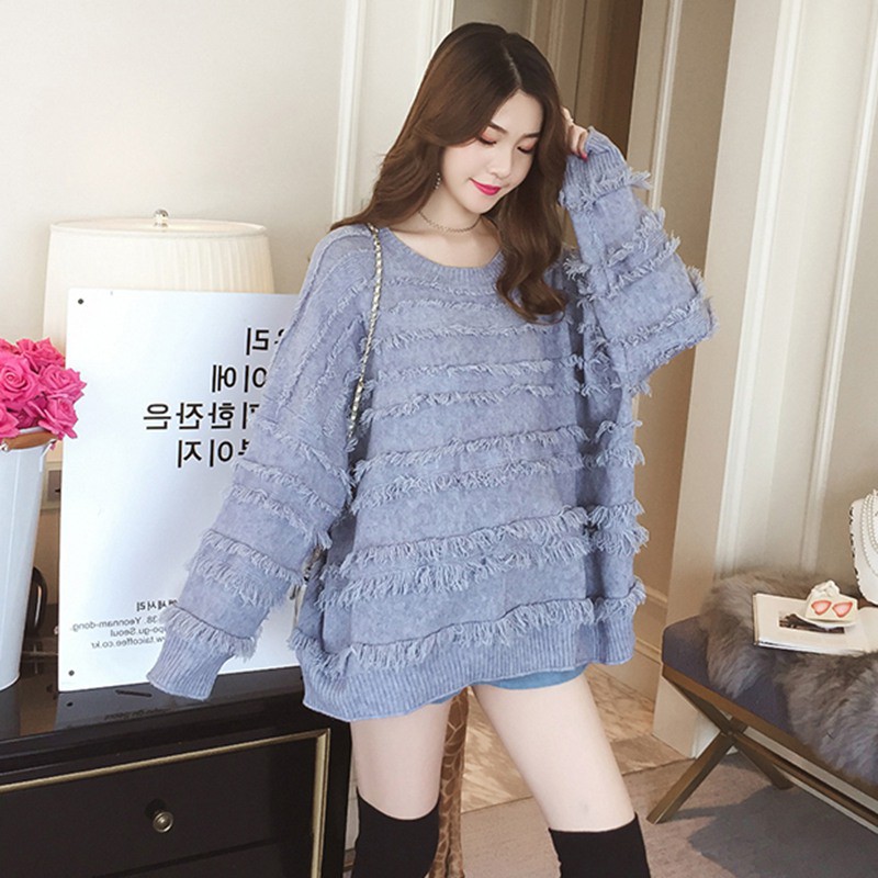 Áo len dáng rộng màu trơn phối tua rua cho nữ | BigBuy360 - bigbuy360.vn