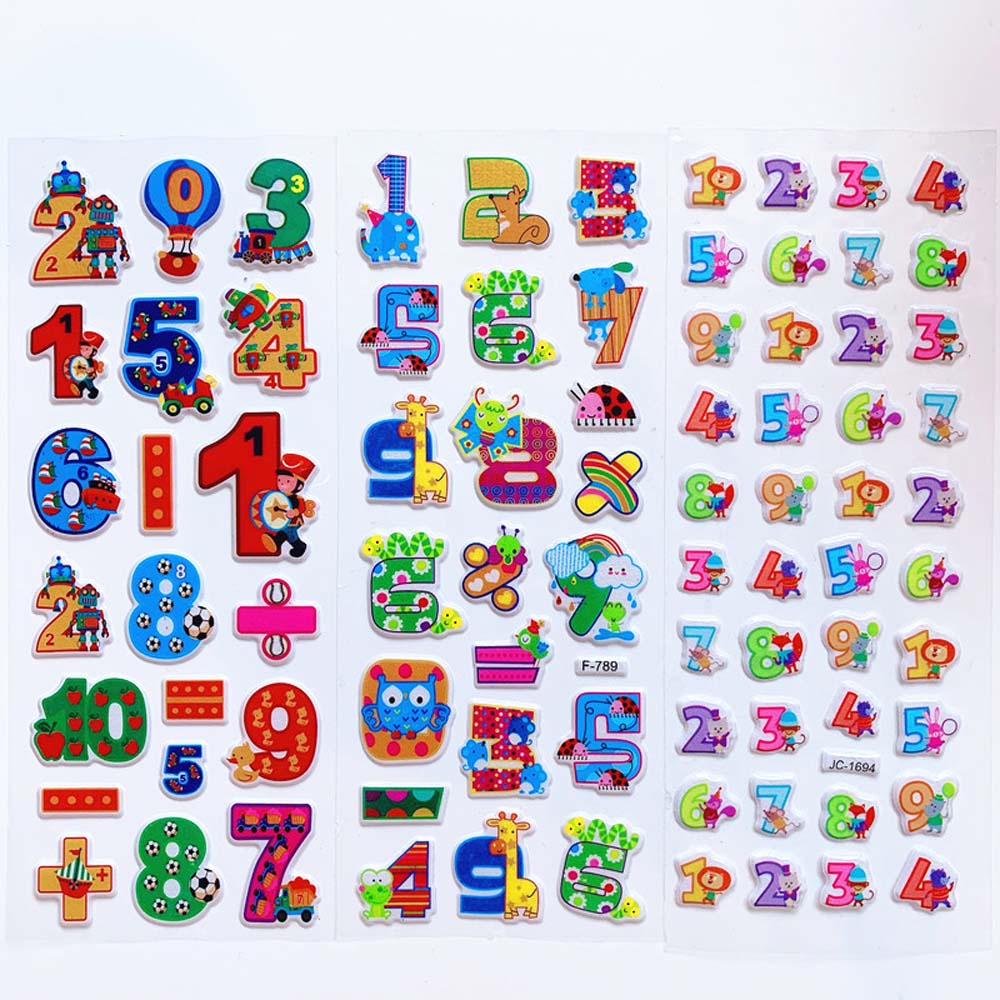 Set 20 tấm sticker dán trang trí hình chữ số hoạt hình 3D bằng PVC cho bé trai/bé gái