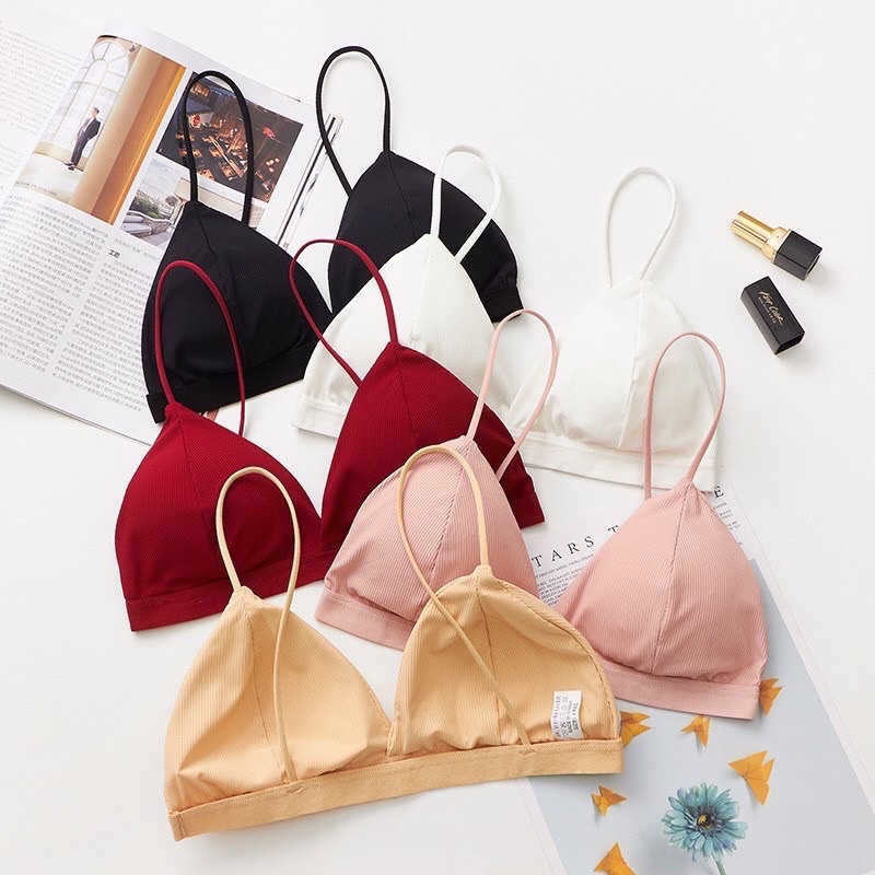 Áo Ngực Bra 2 Dây Thun Gân Màu Trơn Cho Nữ