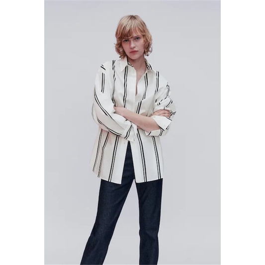Zara Áo Sơ Mi Họa Tiết Kẻ Sọc Thời Trang Mùa Hè Cho Nữ 5116845