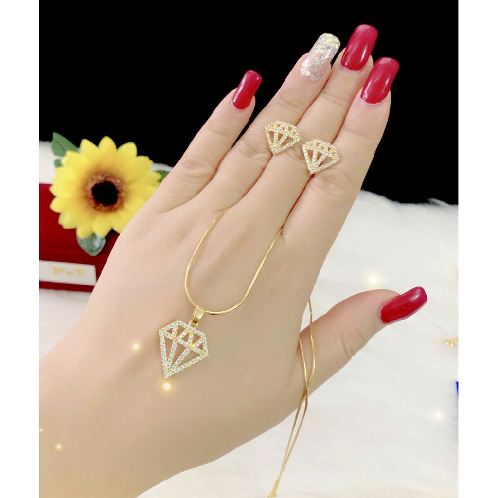 Combo Dây chuyền bông tai nữ mạ 18k cao cấp EKP628