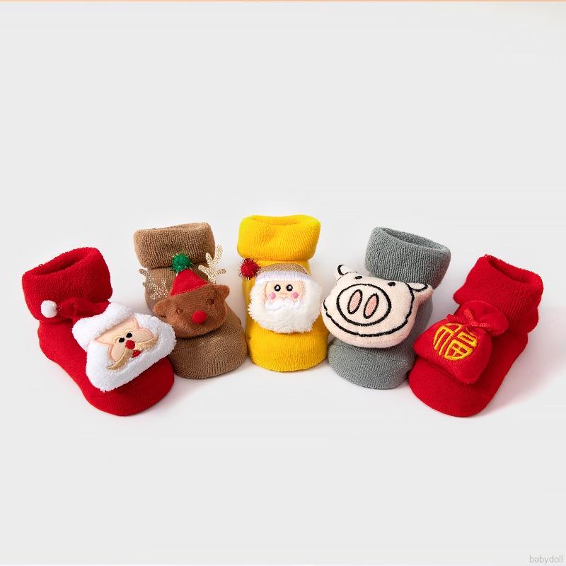 Vớ Cotton Dày Giữ Ấm Chống Trượt In Họa Tiết Hoạt Hình Giáng Sinh Cho Bé
