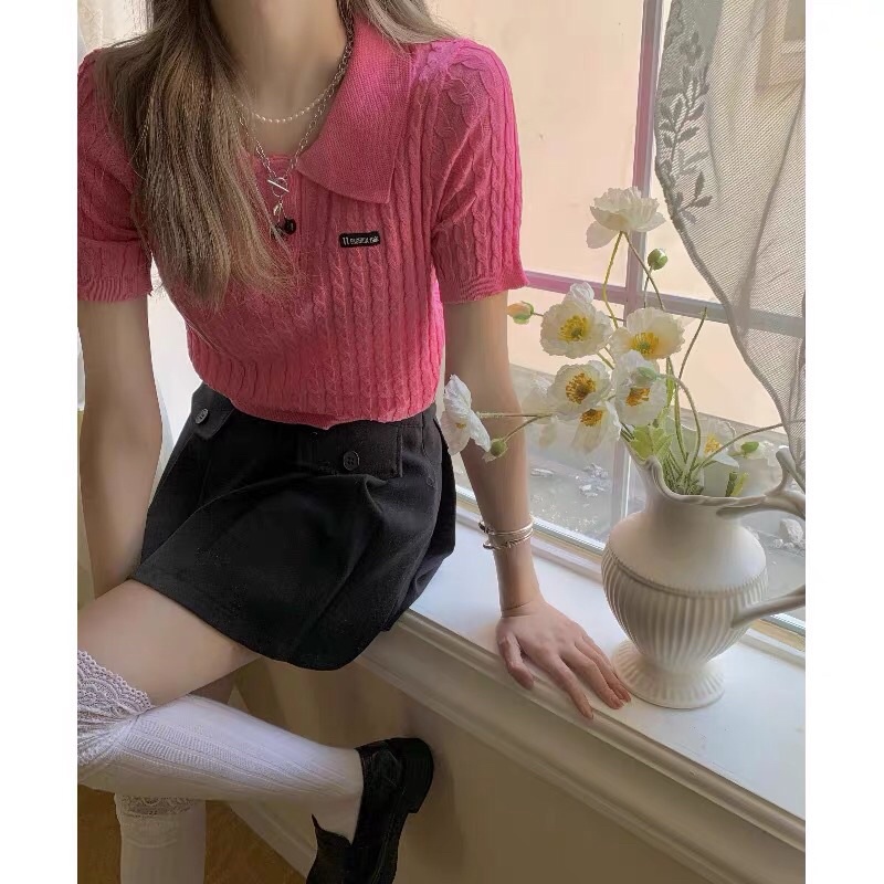 Áo polo croptop len mỏng | BigBuy360 - bigbuy360.vn