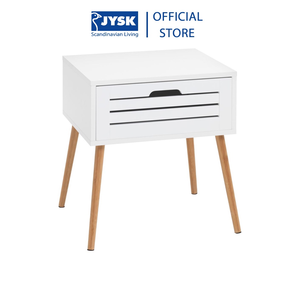 Tủ đầu giường JYSK Broby | gỗ công nghiệp/tre ép | trắng/màu tre tự nhiên | R45xS38xC50cm