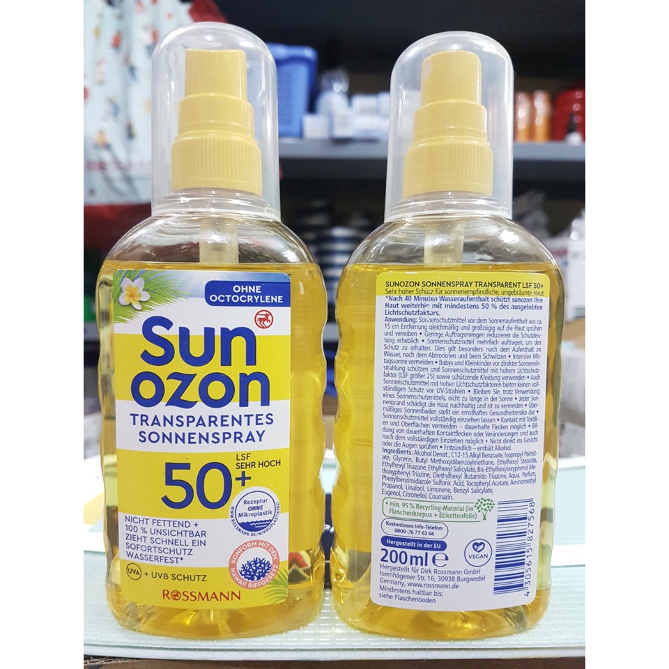 Hàng Đức Xịt chống nắng trong suốt Sunozon LSF 50+