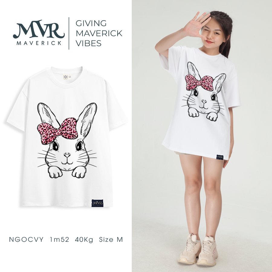 Áo thun nữ cổ tròn Cotton thoáng mát mặt thỏ dễ thương đeo nơ MVR KK3929