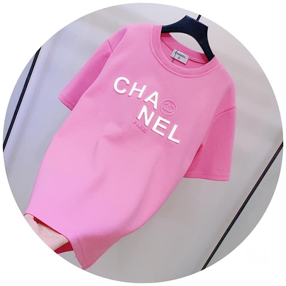 Áo phông nữ dáng dài cộc tay, giấu quần , chất cotton thun co giãn 4 chiều ,thêu chữ, phông nữ quảng châ