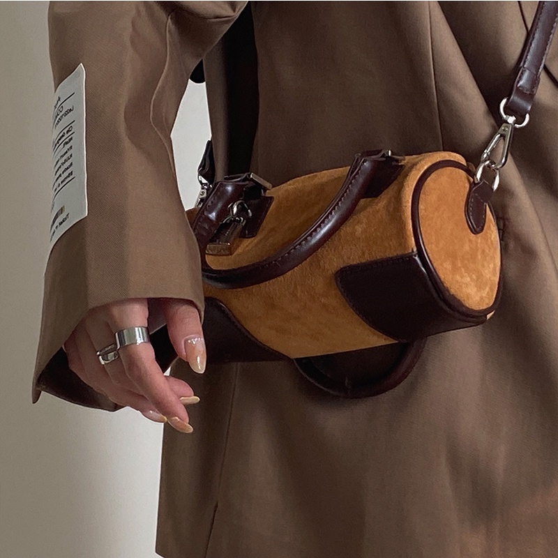 IELGY Túi Xách Đeo Vai Hình Trụ Cỡ Nhỏ Cài Khóa Kiểu retro Thời Trang Cho Nữ