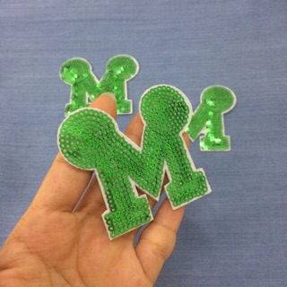 [Thanh Lý] Sticker Kim Sa Chữ M Xanh Lá, Sticker Vải Ủi, Patch Ủi Quần Áo Balo Jeans