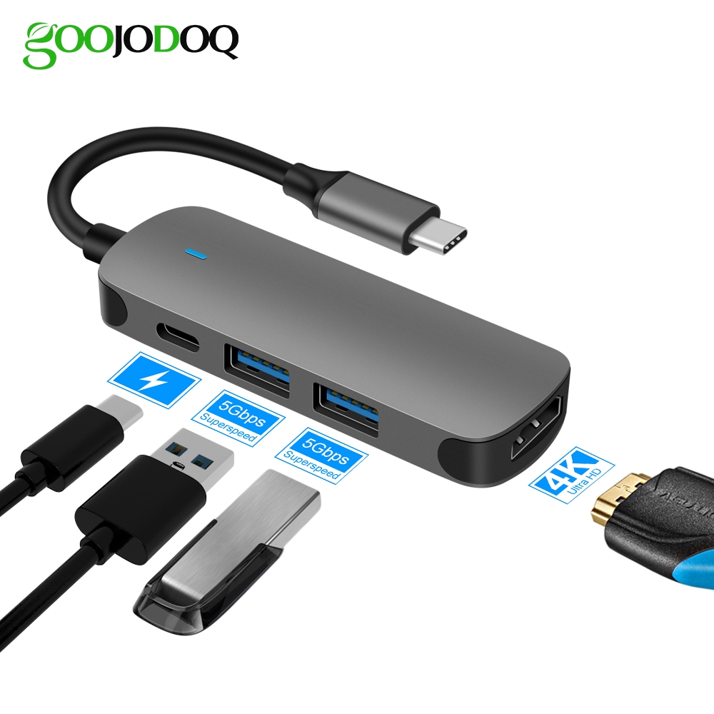 Bộ chuyển đổi GOOJODOQ USB Type C 3.0 sang HDMI có khe đọc thẻ chuyên dụng cho laptop máy tính táo
