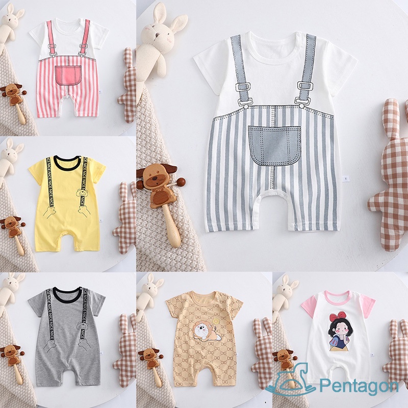 Bộ Áo Liền Quần Cotton Ngắn Tay In Họa Tiết Hoạt Hình Cho Bé
