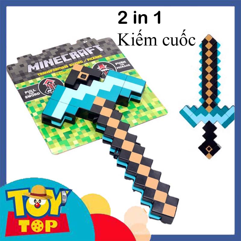 Đồ chơi kiếm biến hình cuốc cúp kiếm Diamond trong game Minecraft thế giới vuông my world 2 trong 1