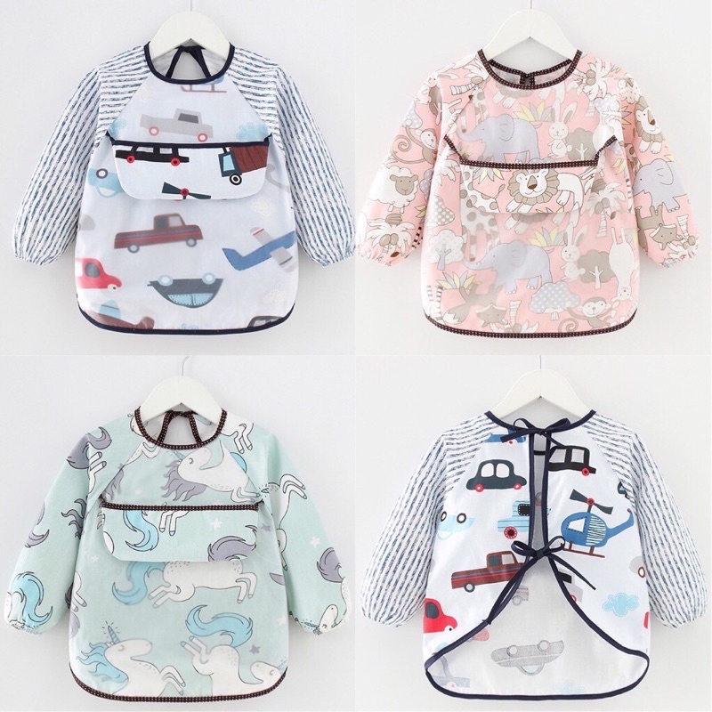 𝐒𝐡𝐨𝐩 𝐌𝐞̣ 𝐁𝐨𝐛 𝟖𝟔 - Áo yếm chống thấm dài tay cotton 2 lớp có máng hứng ngang ngực thông minh