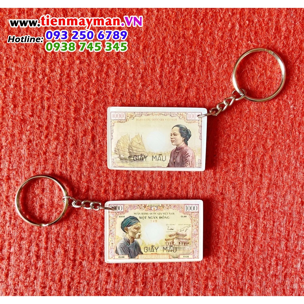 Móc khóa xe máy hình tờ 1000 đồng ông bà già