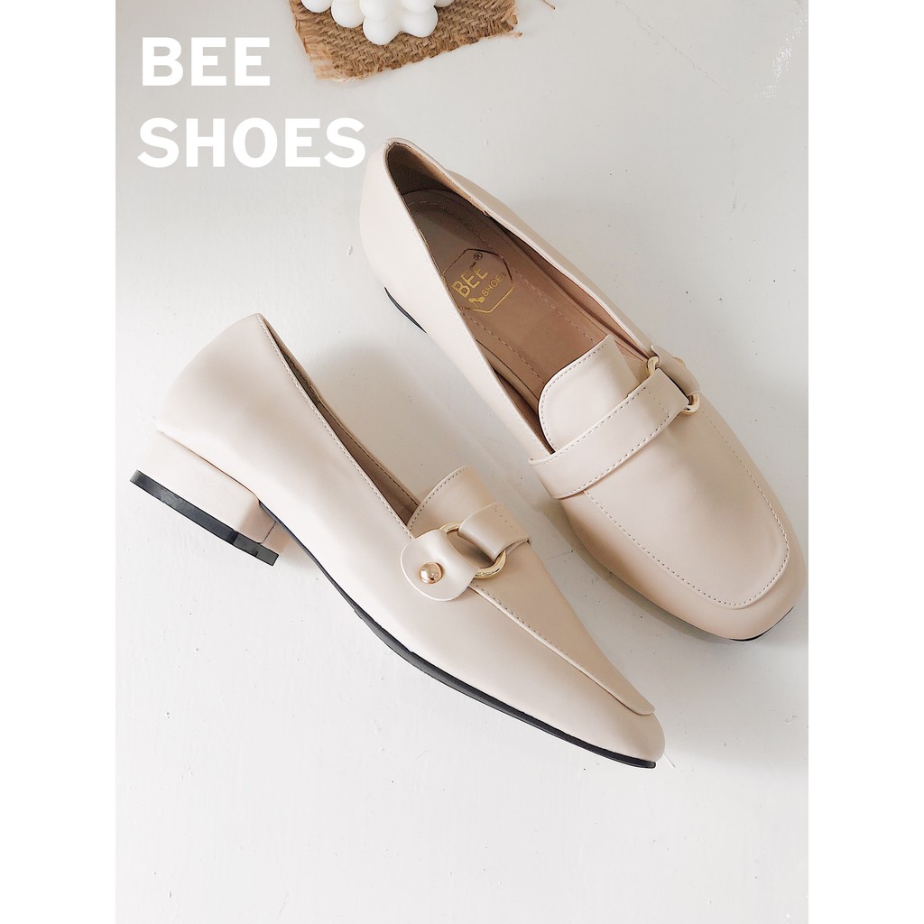 BEESHOES - GIÀY MOKA NỮ MŨI VUÔNG ĐẾ CAO 2 CM - GIÀY BÚP BÊ NỮ CHẤT DA MỀM SIÊU ÊM SẮN MÀU ĐEN-BE - TRẮNG 201047