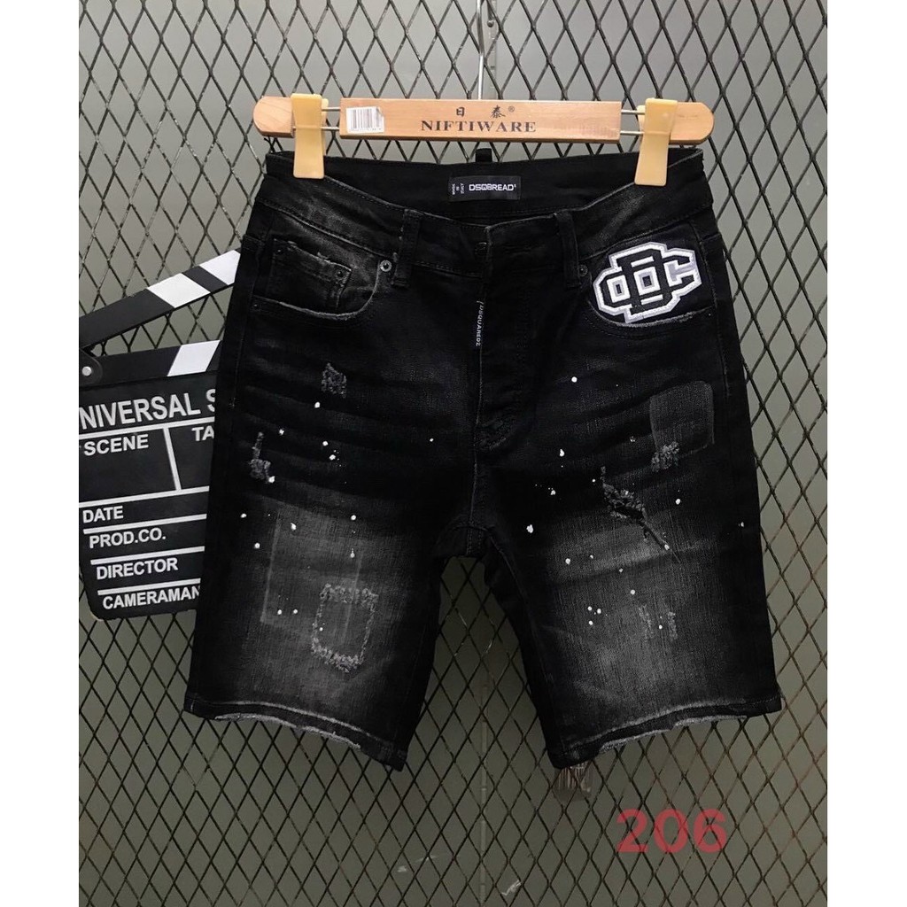 Quần short jean nam đen- quần jean lửng in logo thời trang PN SHOP90 MS206