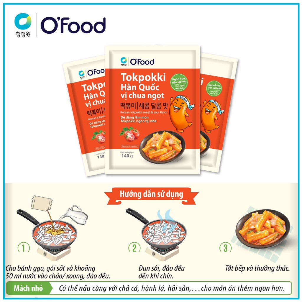 Combo tokbokki hộp và gói vị chua ngọt O'Food