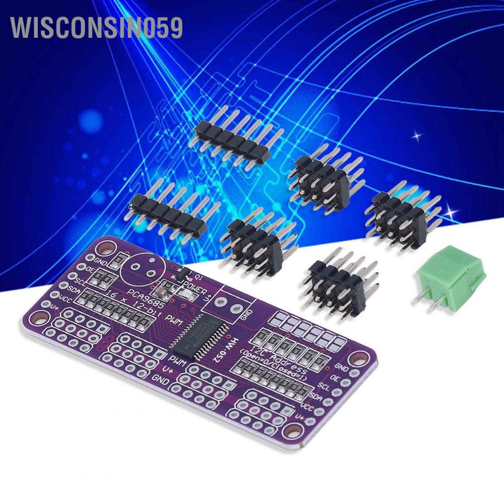 Wisconsin059 Servo Motor Driver PWM Control Module 16 Channel 12 Bit IIC PCA9685 Controller for DIY