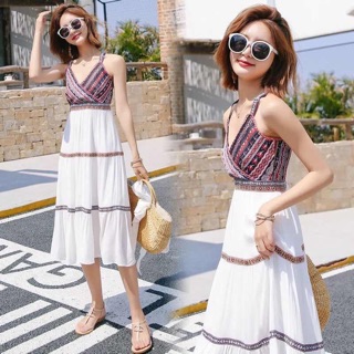 Váy hai dây thổ cẩm maxi