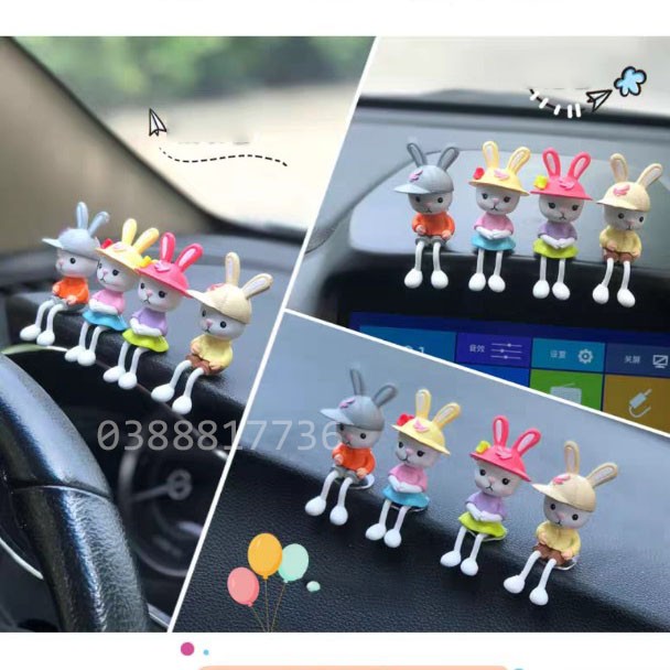 Phụ kiện xe hơi trang trí màn hình ô tô hình 4 chú thỏ dễ thương