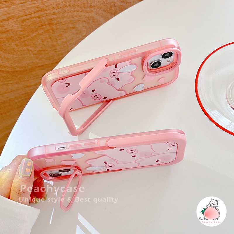 Ốp Điện Thoại TPU Mềm Có Giá Đỡ Hình Heo Hồng Dễ Thương Cho iPhone 13 12 Pro Max 11 Xr Xs Max X