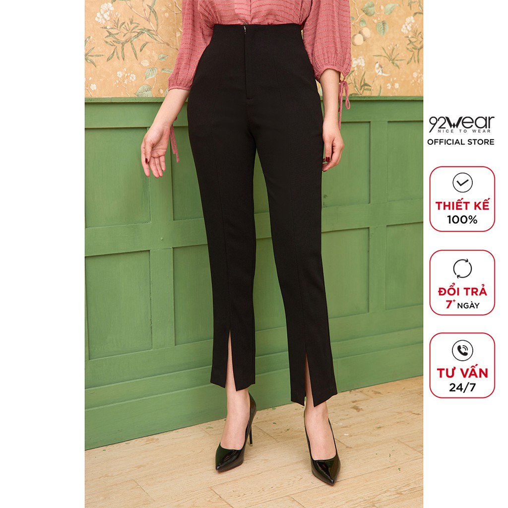 Quần tây nữ 92WEAR quần âu lưng cao ống bó xẻ gấu công sở QAA1579