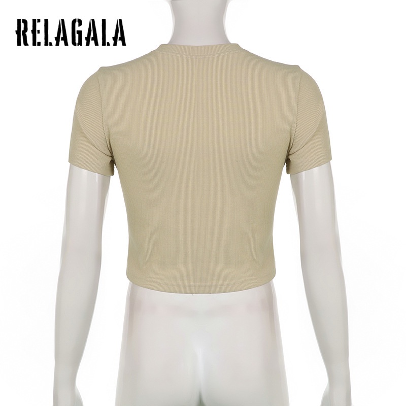 Relagala Áo Thun Dáng Rộng In Họa Tiết Phối Màu Tương Phản Kiểu Retro Thời Trang Cho Nữ