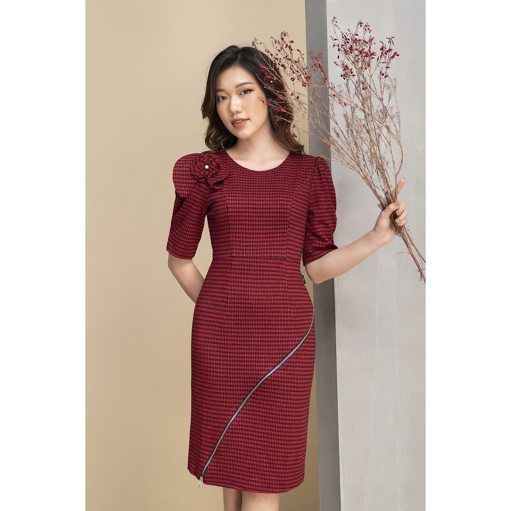 Đầm Tay Bồng Đính Nơ Phụ Kiện Khóa Luperi LFV3249