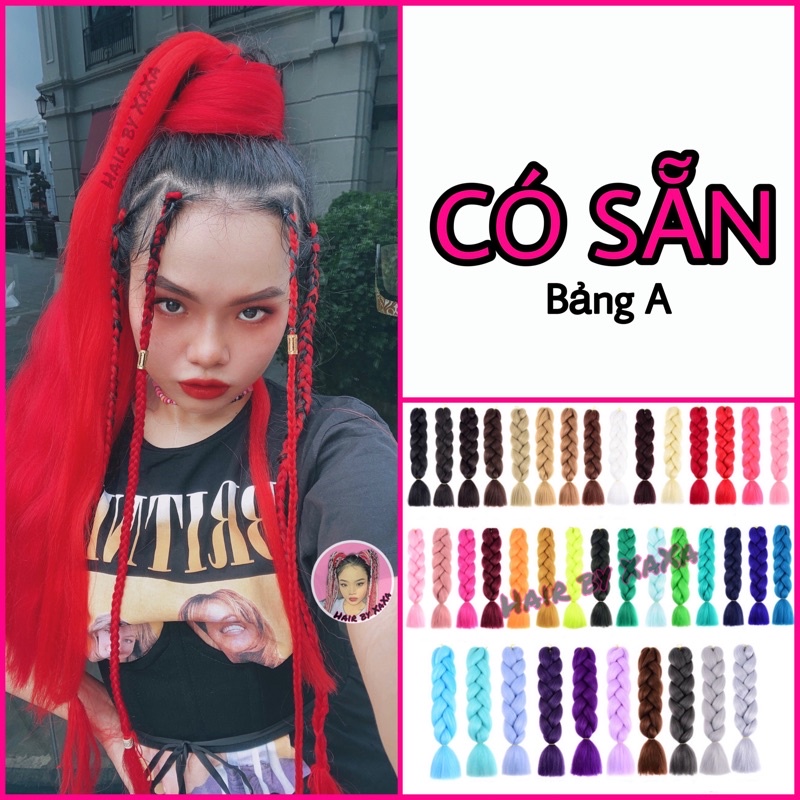 Tóc Giả Thắt Bím Màu Trơn Dài 60cm (Bảng A) Dùng Cho Tóc Nối Tóc Tết Bím Box Braids, Cornrow, Dreadlock