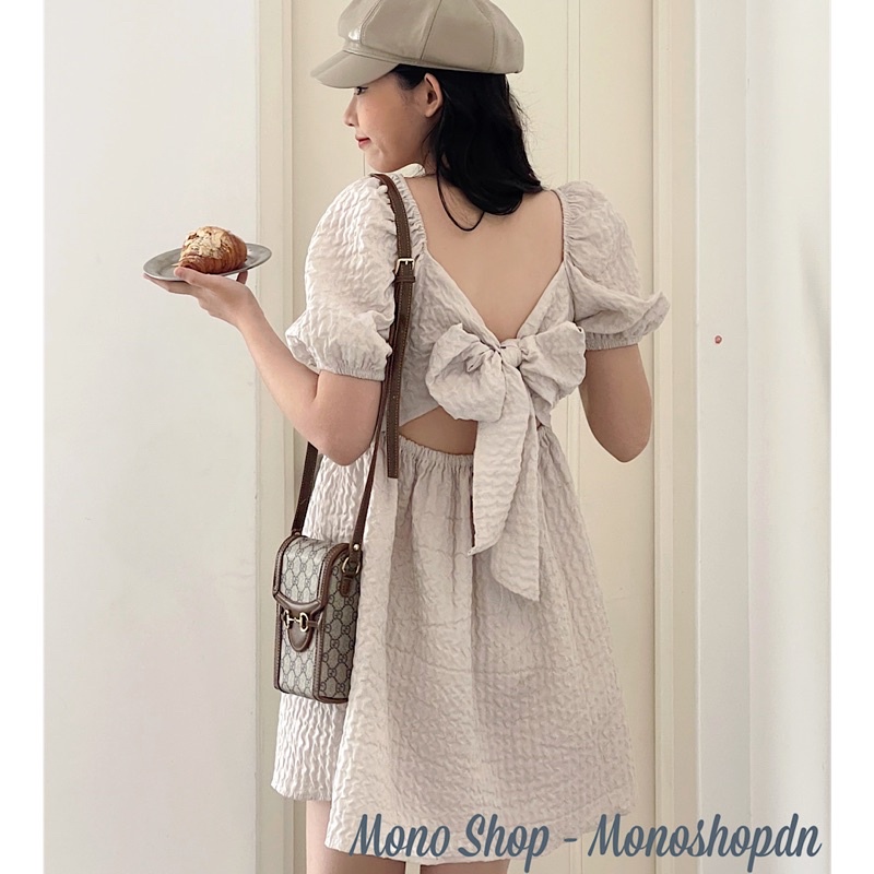 Đầm gấm xốp cột nơ lưng dáng babydoll mặc được hai kiểu Ảnh thật/ sẵn | BigBuy360 - bigbuy360.vn