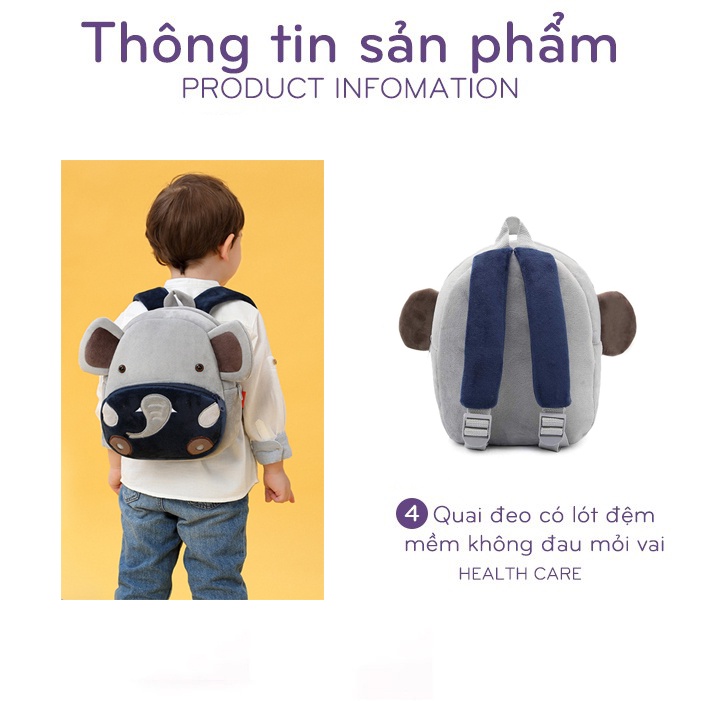 Balo Nỉ Nhung KAKOO Hình Thú Ngộ Nghĩnh Cho Bé Trai, Bé Gái, Balo Hoạt Hình Cao Cấp Cho Bé Mẫu Giáo