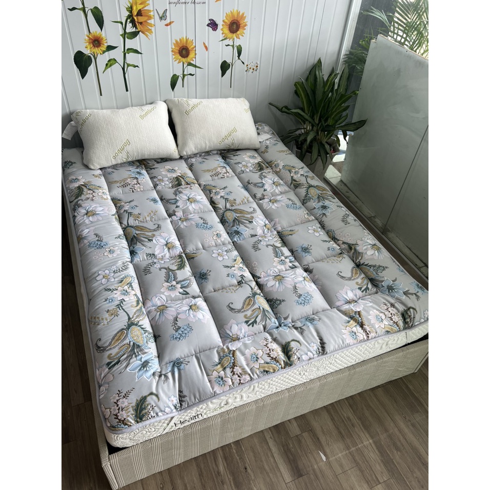 Nệm topper 5cm thiết kế mới nhiều size 1m 1m2 1m4 1m6 1m8 bằng gòn trăng trang trí decor phòng ngủ màu trắng xám