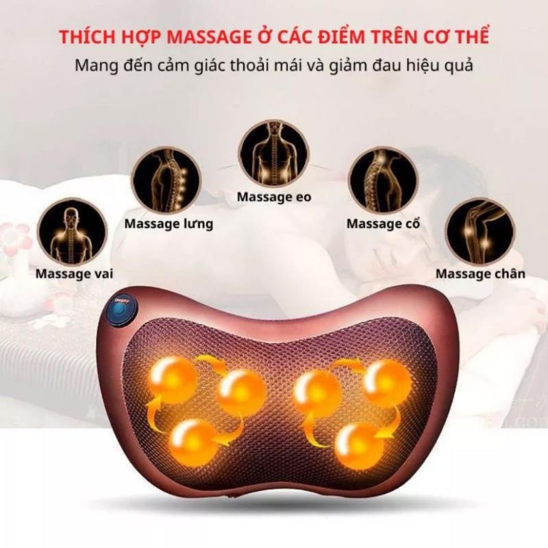 Máy Massage  Hồng Ngoại Cổ Vai Gáy,Gối Massage Hồng Ngoại 8 Bi