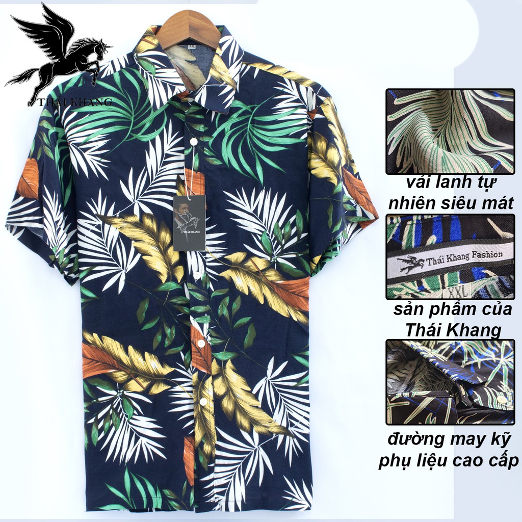Áo sơ mi nam ngắn tay họa tiết hoa lá tươi mát vải lanh tự nhiên mặc MÁT thoải mái | BigBuy360 - bigbuy360.vn