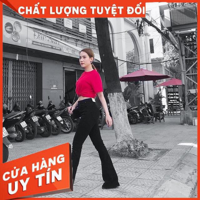 [hình thật] QUẦN JEANS DÀI LOE TRƠN ĐEN- hình thật trải sàn