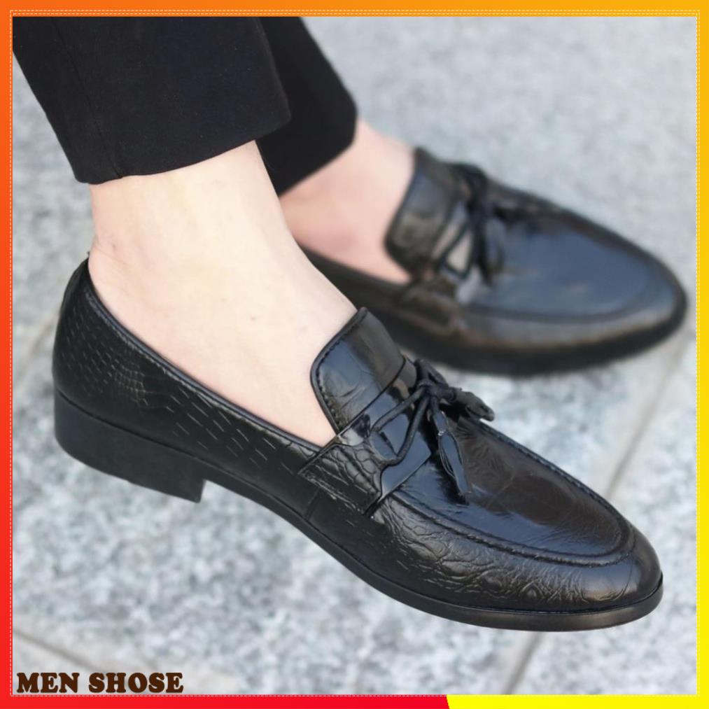 Giày Lười Nam  Dập Vân Cá Sấu Có Nơ Chuông   Mã L177