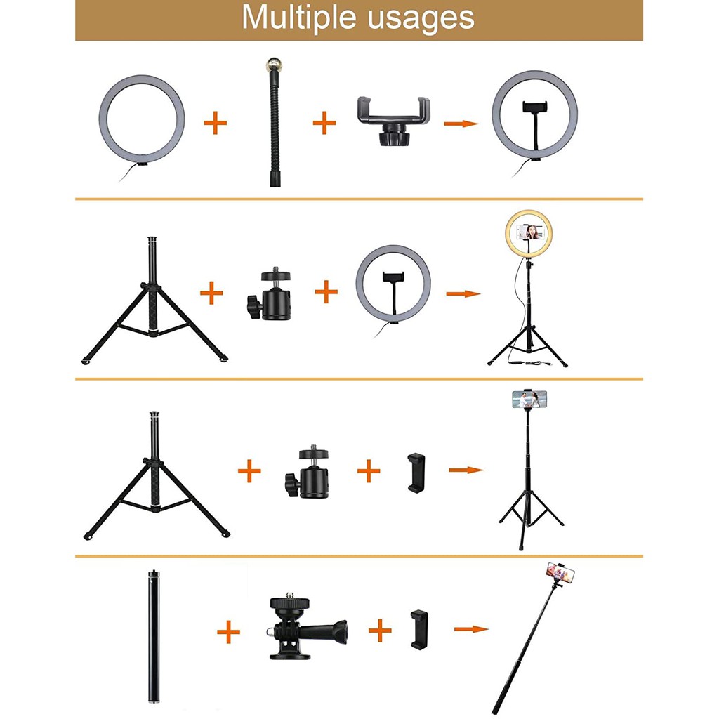 10 "Đèn vòng tự sướng với giá đỡ ba chân và giá đỡ điện thoại di động để phát trực tiếp / trang điểm | Đèn báo để bàn trên sàn có thể điều chỉnh độ sáng cho máy ảnh YouTube Video / Photography Tương thích với iPhone