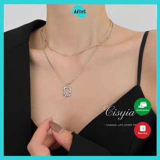 Dây Chuyền Retro Phong Cách Pháp ❤️FREESHIP❤️ Vòng Cổ Hai Lớp Dây Mảnh Khối Chữ Nhật Rỗng Đơn Giản